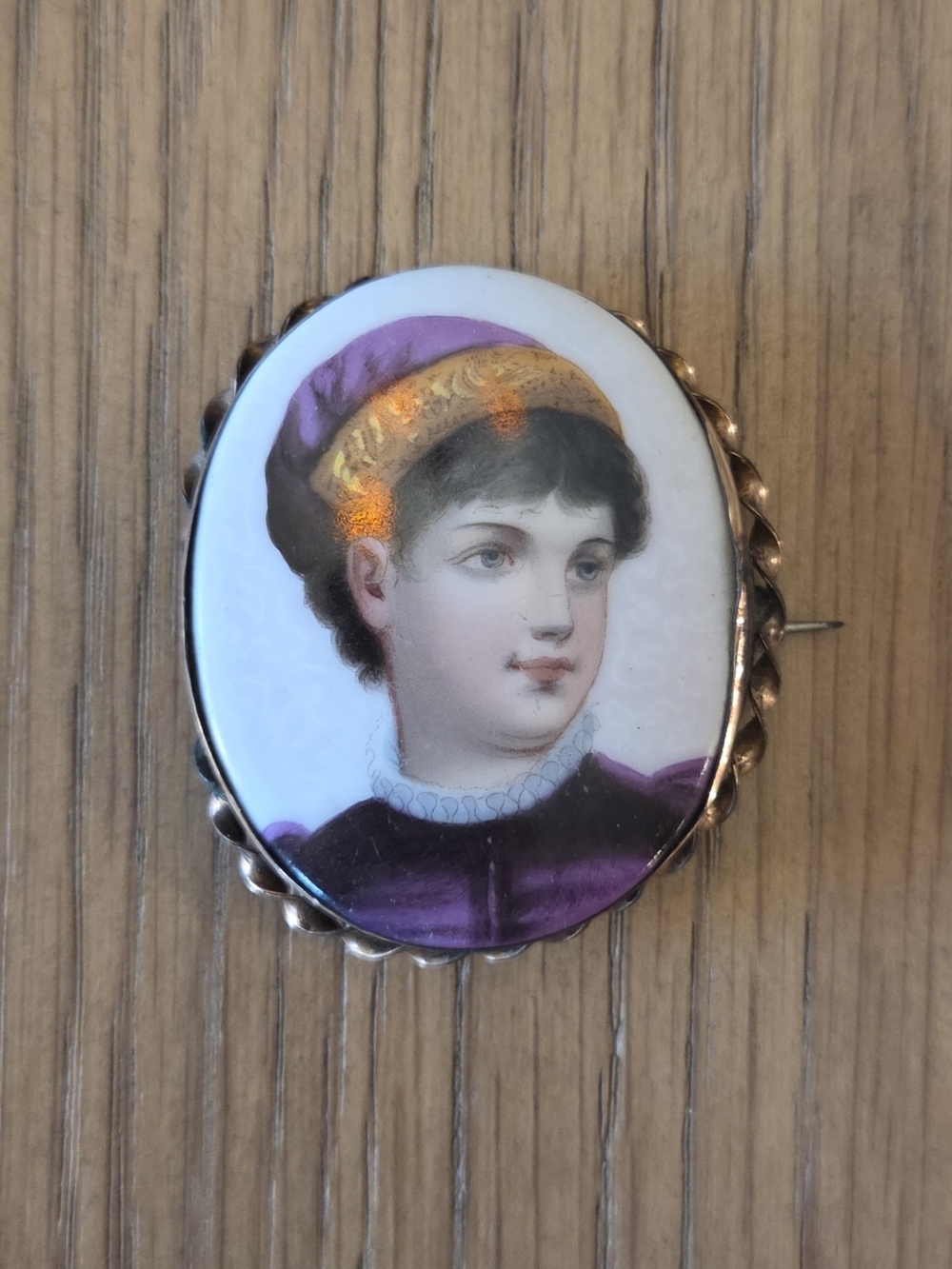 Antique Oval Porcelain Portrait Brooch